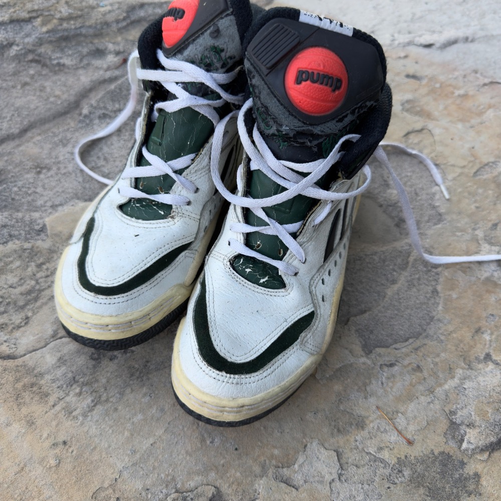 Vintage Reebok The Pump Kids Size 4 White Green Basketball Shoes AS IS
